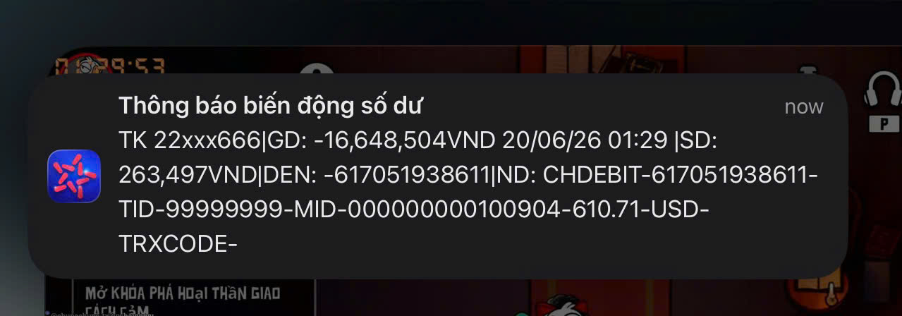 Thông báo biến động số dư